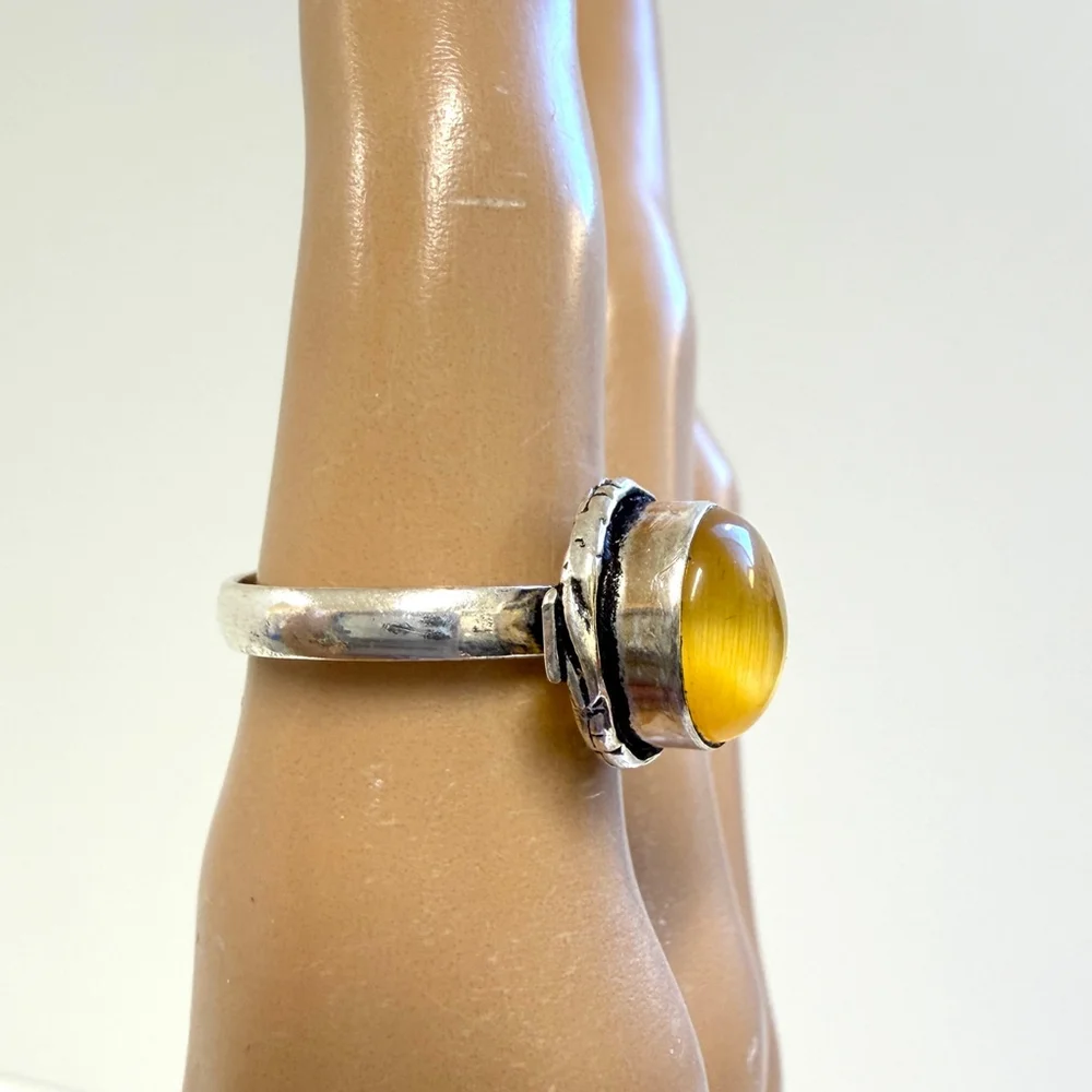 Handmade Ring Cat’s Eye‎ Glass Sterling Silver Plated Adjustable Size 7–8 - Picture 2 of 7